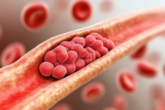 Illustration of a Blood Clot Inside a Blood Vessel - Detailed Medical Concept Depicting Clotting, Arterial Blockage, and Cardiovascular Health